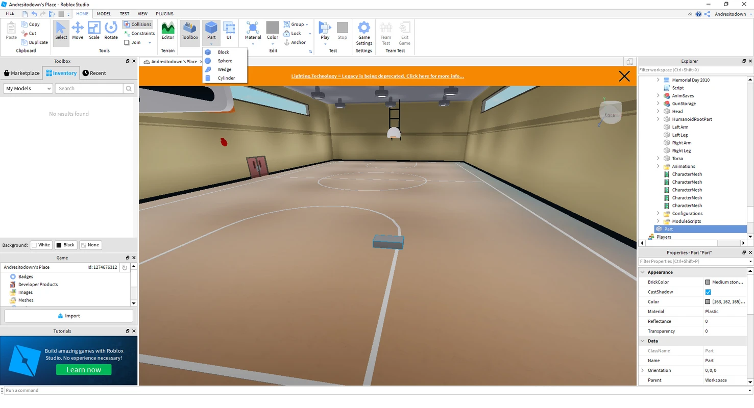 Roblox Studio Explorer and viewport screenshot